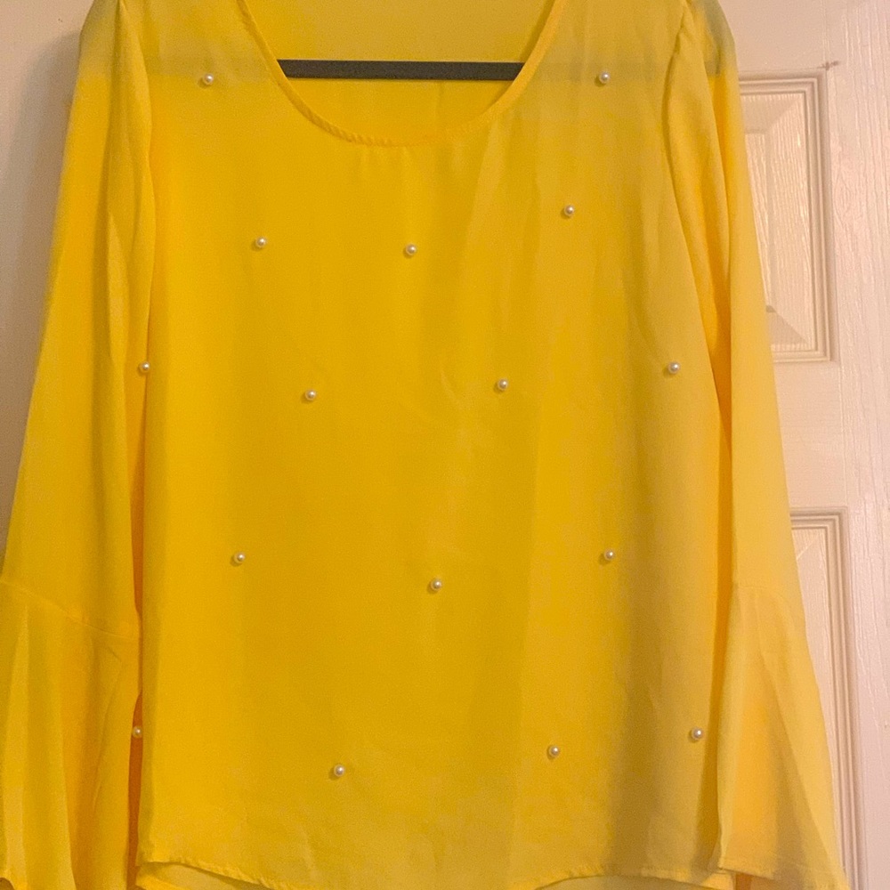 Vibrant Yellow Blouse with Flowy Tied Sleeves